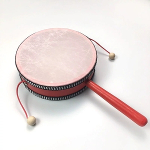 Wholesale Red Lacquer Solid Wood Handle Rattle <b>Drum</b> With Double-sided Natural Texture For Calming Newborn - Product Image 4