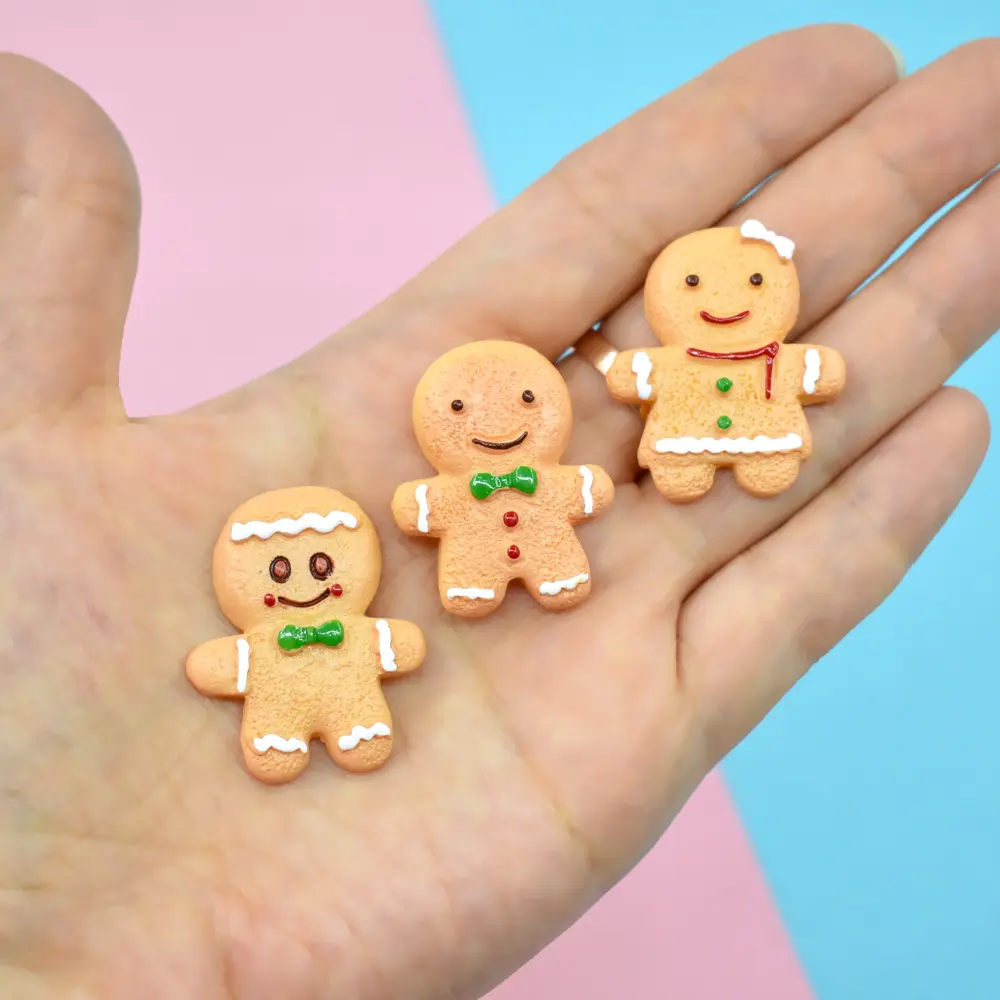 Christmas Ornaments Gingerbread Figurines Resin Charms Decorations Cartoon Man Charms Decor for DIY Slime Making Clay Filler
