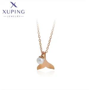 A00740471 Xuping jewelry fashion jewelry elegant simple fish tail pearl rose gold color stainless steel necklace