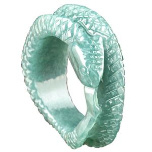 Anillo de serpiente de jadeíta natural de alta gama, grado A, con grabado tridimensional de serpiente de grado hielo y diseño de neno de agua azul. - Product Image 5