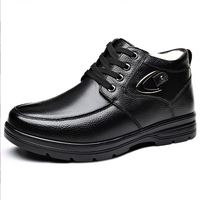 Bottes tendance pour hommes en cuir véritable, style britannique, bottes de travail montantes, doublure polaire en coton, chaussures d'hiver, mocassins à la mode