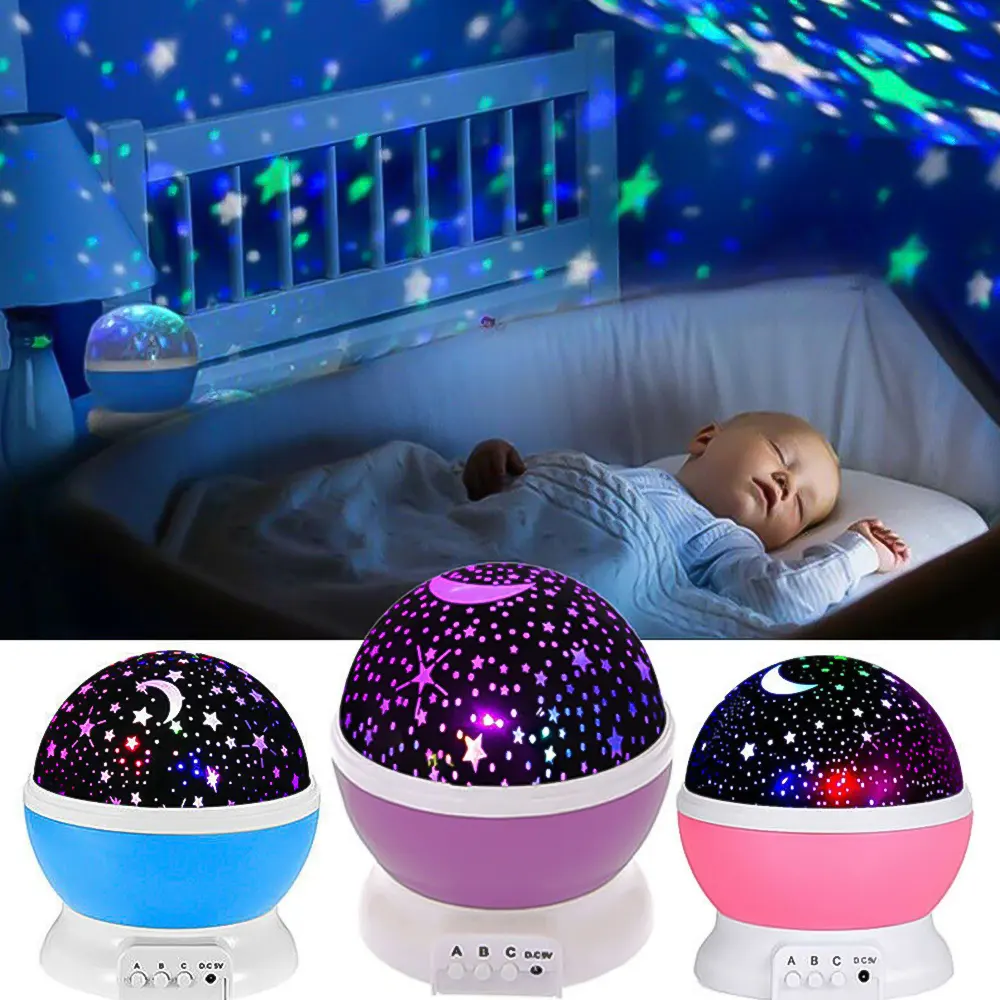 Lámpara de proyector estrellado para dormitorio de niños, luz LED de noche para bebé, decoración de estrellas giratorias para guardería, Galaxia, Luna, Proyector de mesa