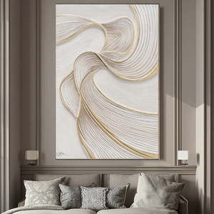 Khách sạn phong cách cao cấp treo tranh Trắng Vàng đơn giản 100% sơn dầu thủ công kết cấu trừu tượng hiện đại sơn trang trí - Product Image 2