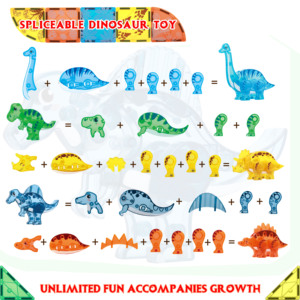 儿童磁性建筑套装3D DIY塑料瓷砖教育恐龙天堂磁性积木玩具 - Product Image 4