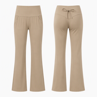 Pantalon décontracté évasé pour femme, taille haute, effet push-up et amincissant, avec nœud, couture en V, en maille extensible unie, pour le quotidien, le streetwear et les soirées, personnalisable