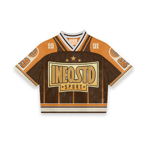 เสื้อยืดกราฟิกแบบมีลายสกรีนตามสั่งสำหรับผู้ชาย เสื้อฟุตบอลแนวสตรีทสปอร์ต ทรงโอเวอร์ไซส์ ผ้าตาข่าย ระบายอากาศได้ดี สำหรับผู้ชาย - Product Image 4