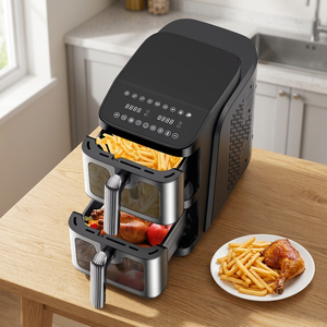 Friteuse à air double panier 3,1-4,0 L en acier inoxydable avec écran tactile LCD et fenêtre d'observation, cuisson rapide, multifonction - Product Image 3