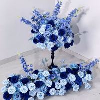 Backdrop Bunga Sutra Buatan Warna Biru Safir, Biru Muda, dan Mawar untuk Pernikahan, Hari Valentine, Wisuda, dan Meja Makan