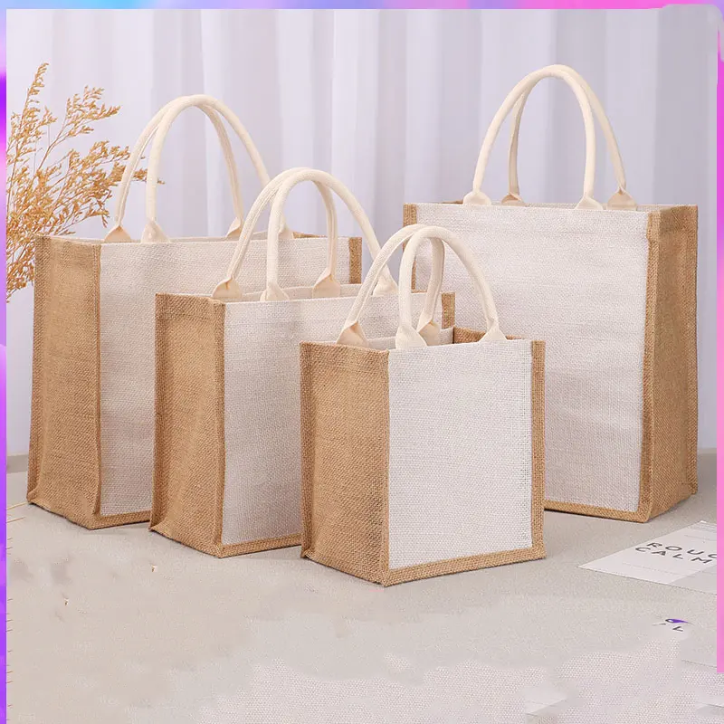 Customize Logo Eco Friendly Wholesale Reusable Bags Canvas Pocket Tote Jute Shopping Bag For Grocery