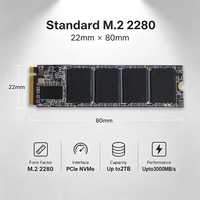 قرص صلب داخلي M.2 2280 NVMe SSD بتصميم نحيف، PCIe 3.0، عرض 22 مم، مناسب لأجهزة الترابوك والكمبيوترات الصغيرة