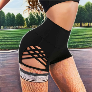 Shorts taille haute femme été 2023, couleur unie, grandes découpes croisées latérales, sexy, pour fitness, yoga, sports de plein air, grande taille, effet délavé - Product Image 2