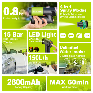 Hidrolavadora Portátil de 15 Bares, Ultraligera (0.8 kg), con Pantalla LED de Anillo de Color, Diseño Plegable para Auto, Mascotas y Jardín - Product Image 2