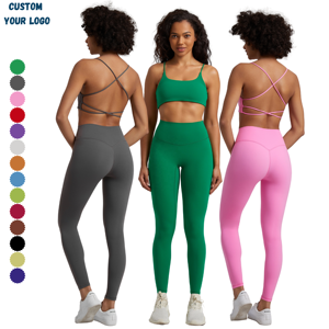 Factory Stock Custom Logo Frauen Sport BH Leggings 2-teiliges Set Yoga Outfit Gym Fitness-Sets - Product Image 1