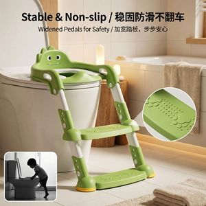 Taburete de dinosaurio para niños pequeños, altura ajustable, escalera de varios niveles para inodoro, ayuda para el entrenamiento para ir al baño, color verde - Product Image 3