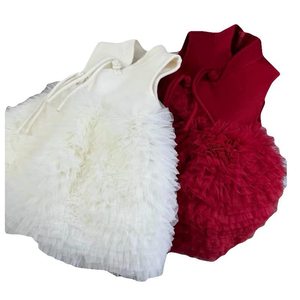 Traditional Chinese Girls Dress Wool Mesh Princess New Year Style With Buttons - Product Image 3