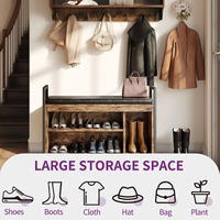 Armoire murale rustique en bois brun avec étagère, banc à chaussures, 7 crochets, étagère à 3 niveaux et compartiments, gain de place, meubles pour le salon, l'entrée