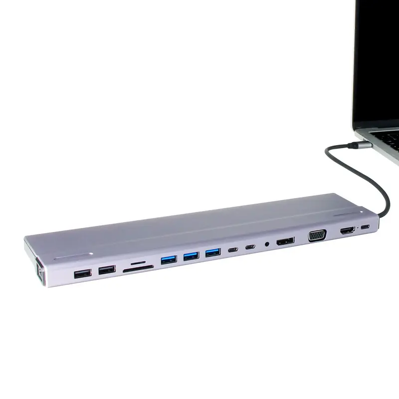 New Launched 15 Port USB C Docking 15 in 1 USB Type C to HDMI DP VGA 3.5mm Audio LAN Cable PD 3.0 Charger Adapter