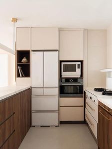 Gabinetes de Cocina Modernos en Forma de L, Bicolor <span class=keywords><strong>Blanco</strong></span> y Madera Veteada, Juego de Gabinetes de Cocina Modulares de Madera, Personalizados - Product Image 3