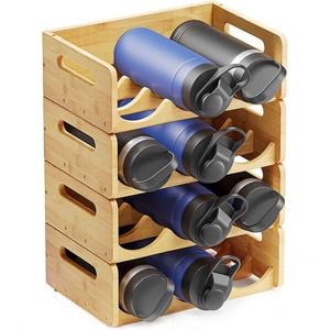 <b>Stackable</b> Bamboo Water Bottle Organizer Rack, Inclined Design Tumbler Cup <b>Storage</b> Holder for Kitchen Cabinet Office Gym Cup - Product Image 1