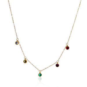 Collier minimaliste en acier inoxydable plaqué or 18 carats avec pendentif en strass coloré, ensemble de bijoux fantaisie avec diamants arc-en-ciel - Product Image 1