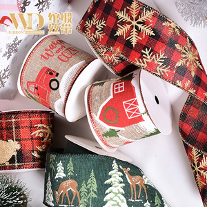 63MM Ribest 사용자 정의 와이어 잠금 스티치 크리스마스 눈송이 순록 리본 나무 방 장식 - Product Image 2