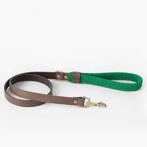 Luxury High Quality Vegetable Tanned Full Grain Genuine Leather Pet Dog Collar Leash Set Dog Walking Rope Set