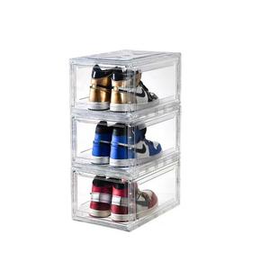 Custom Full Transparent Container Plastic Stackable Sneaker Drop Front Drawer Type Magnetic Shoe storage box