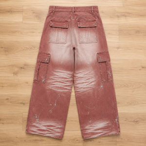 Pantaloni Cargo Larghi da Uomo Rossi Lavati con Strass, Effetto Acido, Multitasche, Gamba Larga, Stile Streetwear, Personalizzabili, Vendita all'Ingrosso - Product Image 2