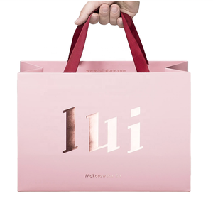 Custom Pink Paper Shopping <b>Bags</b> With Flat Handles Luxury Style Recyclable Art Paper Standard Flat <b>Bag</b> Offset Printing Your Logo - Product Image 5