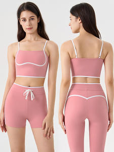 Vêtements de sport Aoyema, ensemble athlétique à bande blanche avec contraste de couleur, soutien-gorge respirant, short de course taille haute, ensembles de pantalons longs - Product Image 4