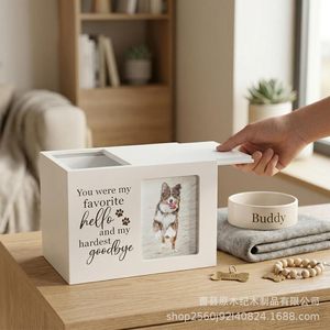 Wooden Pet <b>Urn</b> Rectangle Memorial Box With Photo Frame For Dog <b>Cat</b> Pet Remembrance Storage Durable Multipurpose - Product Image 2