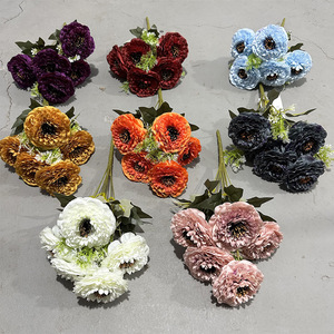 Bouquet de fleurs artificielles en soie Yixuan à 9 têtes de camélias, fait main, pour décoration de mariage - Product Image 2