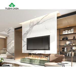 Table de meuble console tv de luxe en <span class=keywords><strong>marbre</strong></span> bois avec foyer électrique - Product Image 3