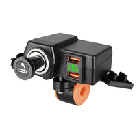 Chargeur USB pour moto 12V/24V, charge rapide 36W avec prise allume-cigare et voltmètre numérique, fixation sur guidon et rétroviseur