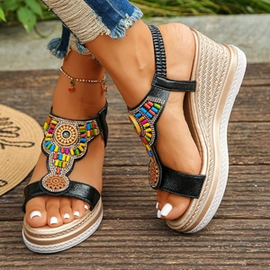 <span class=keywords><strong>Sandalias</strong></span> <span class=keywords><strong>de</strong></span> cuña <span class=keywords><strong>de</strong></span> estilo étnico para mujer, con cuentas coloridas y correa al tobillo, antideslizantes, <span class=keywords><strong>de</strong></span> <span class=keywords><strong>esparto</strong></span>, listas para enviar, calzado casual <span class=keywords><strong>de</strong></span> verano - Product Image 3
