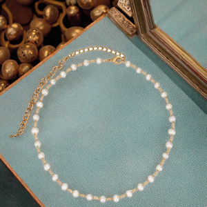 14K Vàng Đầy Chuỗi Kích Thước Nhỏ 4-5Mm Trắng Không Thường Xuyên Ngọc Trai Nước Ngọt Choker Vòng Cổ - Product Image 3