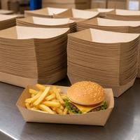 Plateau alimentaire en papier kraft personnalisé avec logo d'usine, écologique, jetable, pour hamburgers et frites, vente en gros, conteneur pour restauration rapide