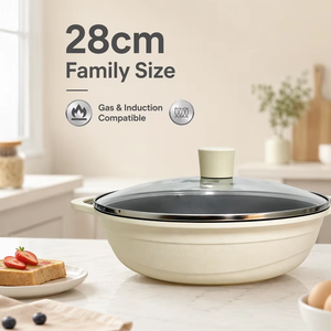 Poêle Wok Antiadhésive en Aluminium Pressé 28 cm, Motif Vague, Personnalisable avec Logo, Idéale pour la Préparation du Petit-Déjeuner à Domicile - Product Image 4