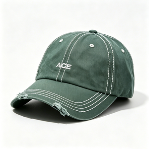 Customizable Distressed Green ACE Dad Hat 6-Panel Unisex Canvas <b>Velcro</b> <b>Strap</b> Closure Embroidery Cap for Streetwear All Seasons - Product Image 2