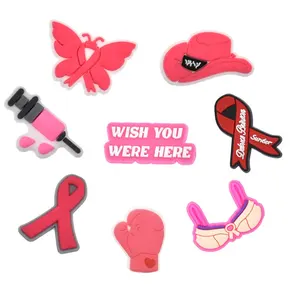 Wholesale Set Pink Ribbon Breast Personalized Cancer Awareness Shoe Charms Breast Cancer