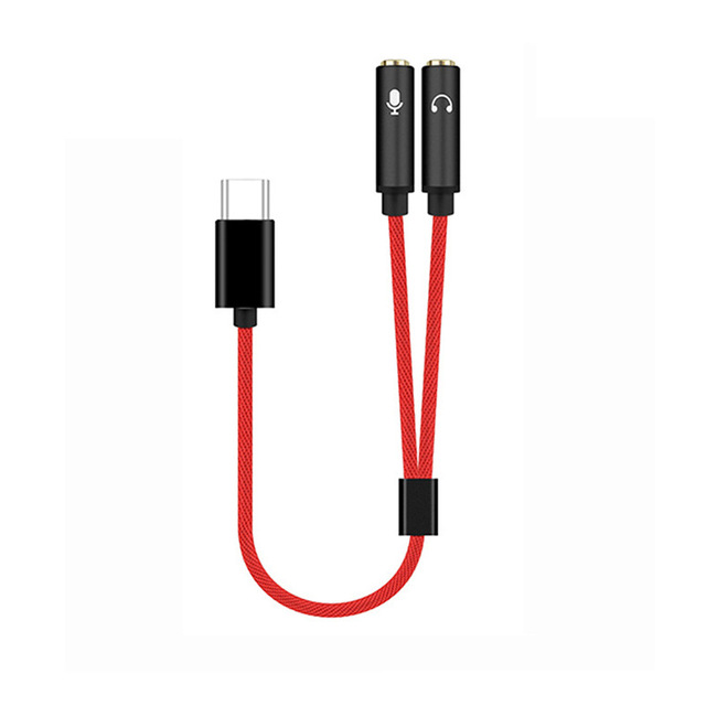 Braided 2 in 1 Type-C Audio Splitter Cable USB C to Dual 3.5mm Female Headphone Laptop Adapter