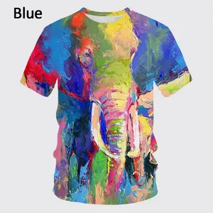 Camiseta masculina com gola redonda e manga curta, camiseta com estampa 3D de elefante, moda personalizada, novidade de verão, atacado