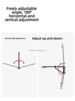 Support mural flexible en aluminium réglable de 180 cm avec bras articulé, base triangulaire, étanche, antichoc, pour anneau lumineux portable et rotatif