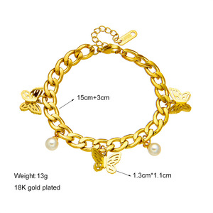 Fashion Charm Bracelet Gold Zinc Alloy Butterfly Pearl Pendant Women's Jewelry Gift Irregular Chain Design - Product Image 4