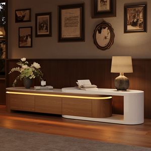 AJUNION-Support <span class=keywords><strong>TV</strong></span> extensible moderne en bois MDF, placage de noyer, console multimédia en pierre, luminosité réglable, unité <span class=keywords><strong>TV</strong></span> - Product Image 1