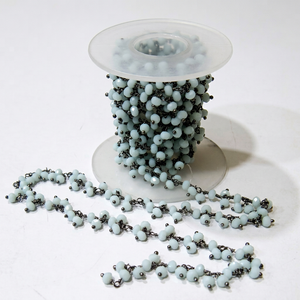 Cadena de cuentas de amazonita y cuarzo hidroforzado con racimo facetado en forma de rondel y cadena de 2.5-3mm - Product Image 1