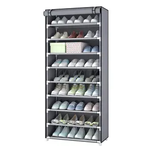 Rack com capa para sapatos, rack portátil com tecido de aço inoxidável para organizar sapatos em casa, dobrável