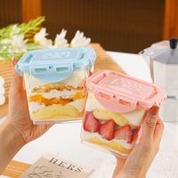 Boîtes à gâteaux en plastique recyclables de 650 ml pour cupcakes, collations, mousse, tiramisu, crème glacée, avec emballage pour cuillère à fruits au lait de soja