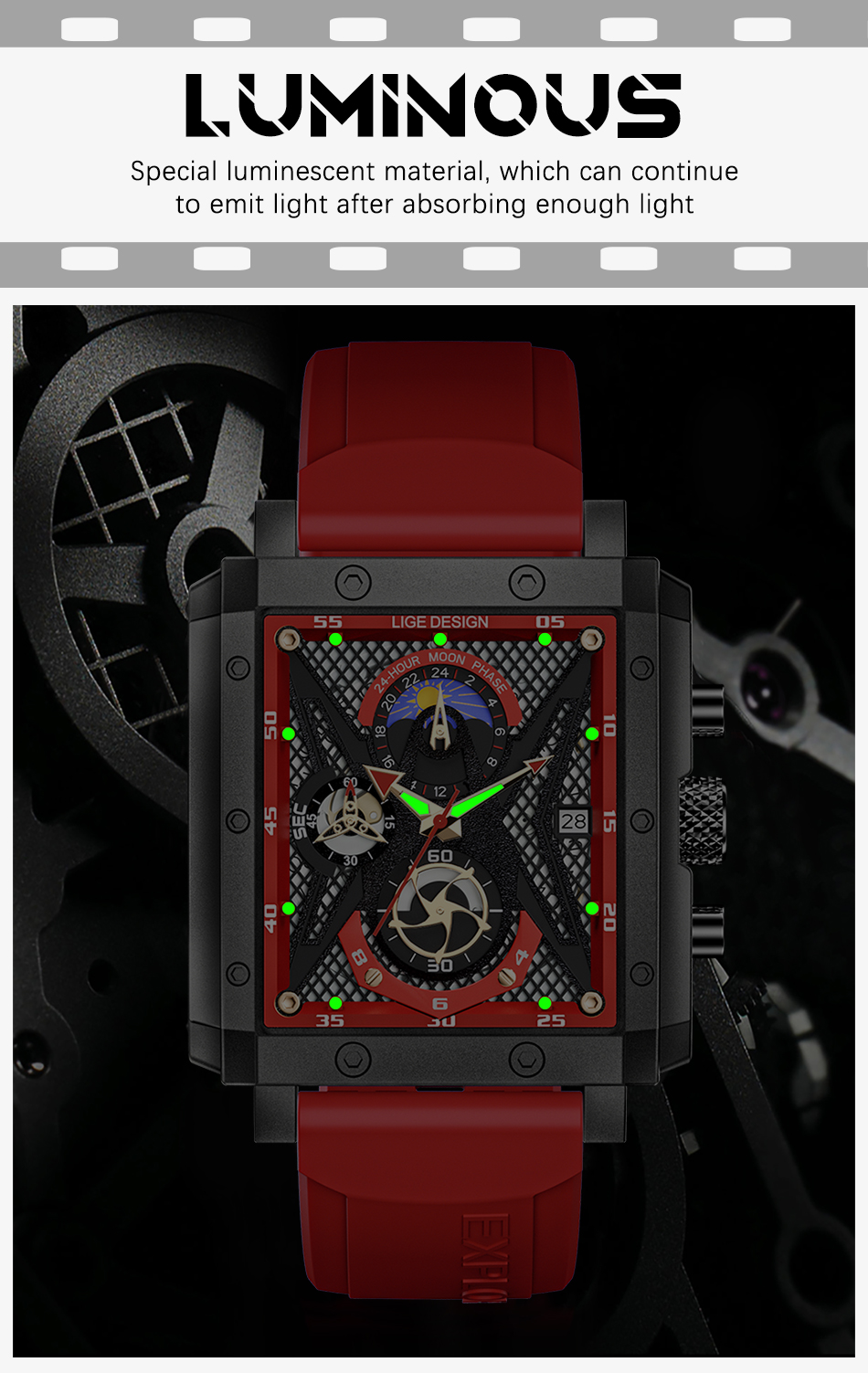 LIGE 8965 New Fashion Mens Watches  Brand Luxury Silicone Quartz Watch Men Waterproof Chronograph 24 Hour Sport Clock