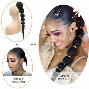 Queue de cheval à bulles pour le commerce transfrontalier, 18 pouces, noir naturel, en fibre haute température, pour femmes - Product Image 2